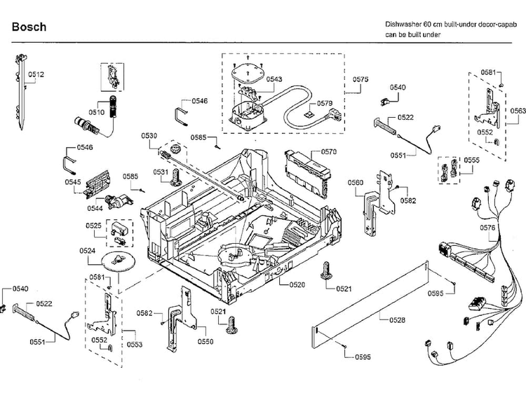 Base Diagram and Parts List for SHEM63W56N 01 Bosch Dishwasher