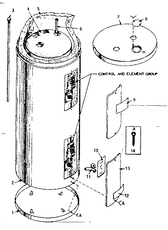 Non-functional Replacement Parts Diagram and Parts List for 15327632  Kenmore Water Heater