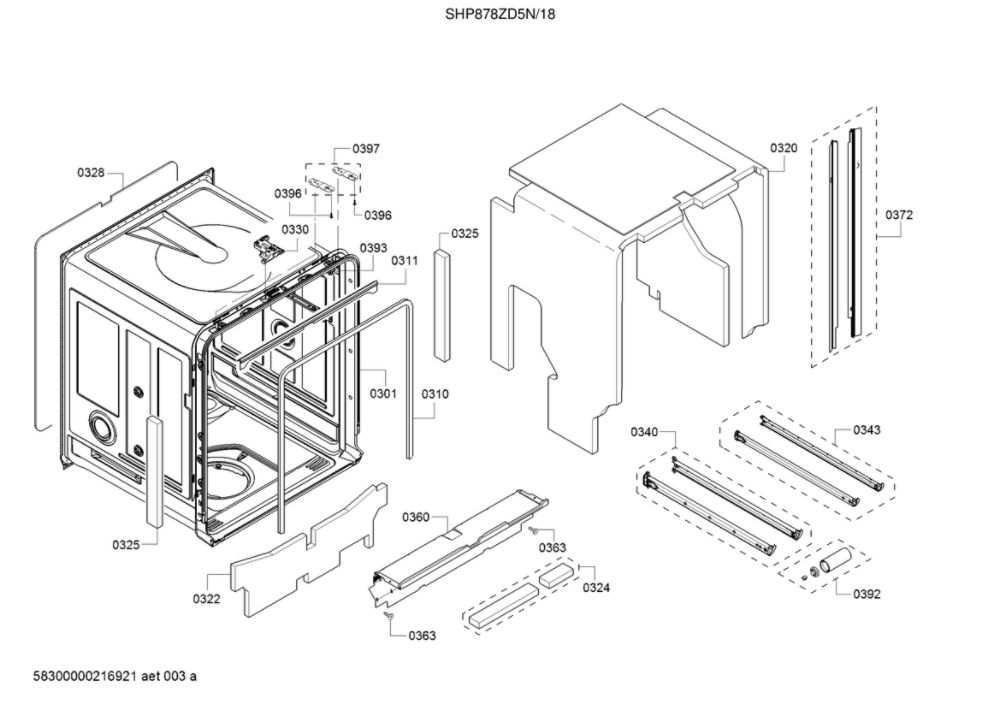 Tub/Trim Diagram and Parts List for SHP878ZD5N 18 Bosch Dishwasher