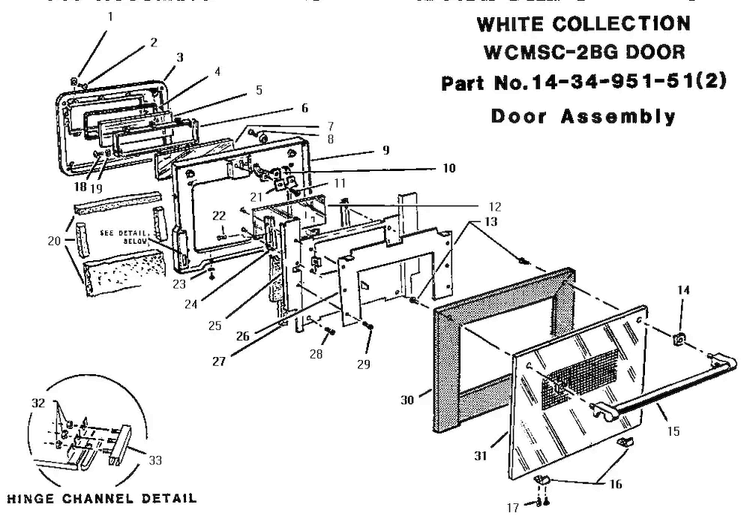 Door Assembly Diagram and Parts List for MSC224WC  Thermador Range
