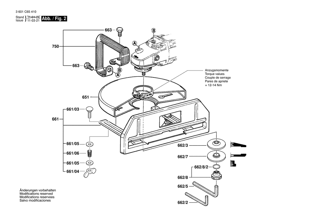 Page B Diagram and Parts List for 1365 3601C65410 Bosch Angle Grinder
