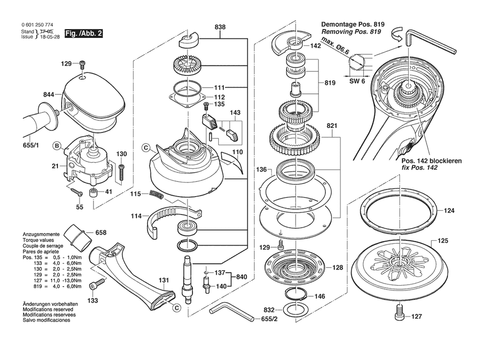 Section 2 Diagram and Parts List for 0601250774  Bosch Orbital or Palm Sander