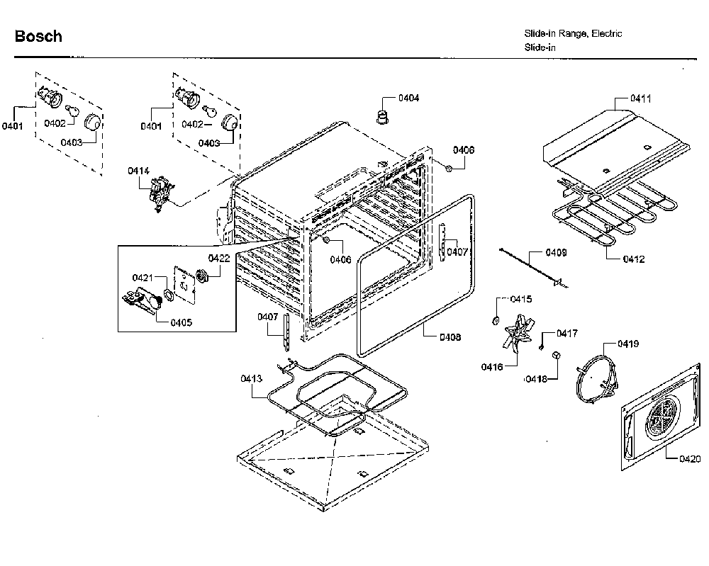 Oven Diagram and Parts List for HII8055U 01 Bosch Range