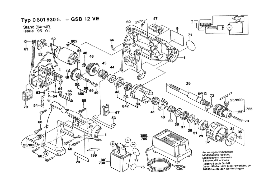 Section 1 Diagram and Parts List for GSB12VE 0601930520 Bosch Impact Driver