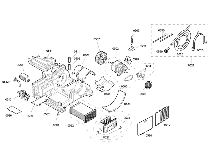 Base Assy Diagram and Parts List for WTE86300US 03 Bosch Dryer
