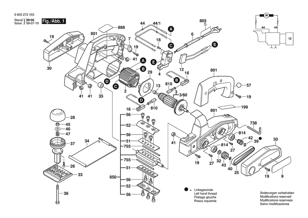 Section 1 Diagram and Parts List for PHO15-82 0603272138 Bosch Planer Jointer