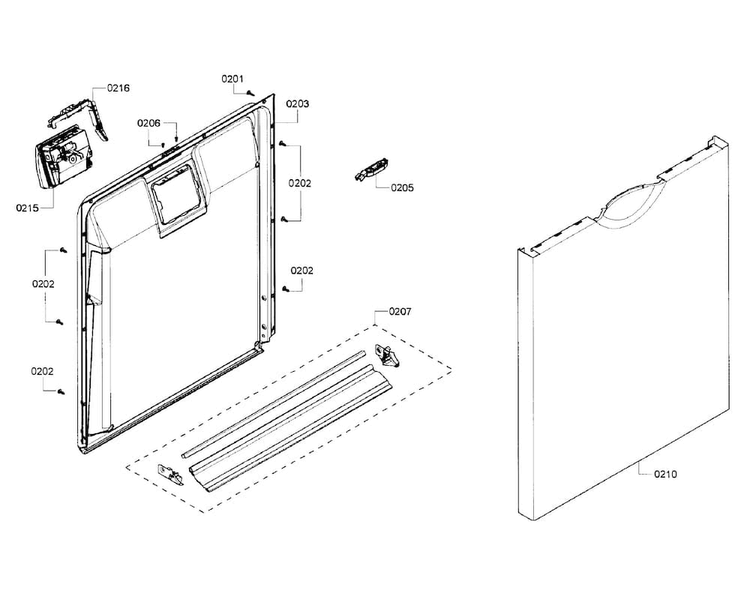 Door Section Diagram and Parts List for SHE4AP06UC 06 Bosch Dishwasher
