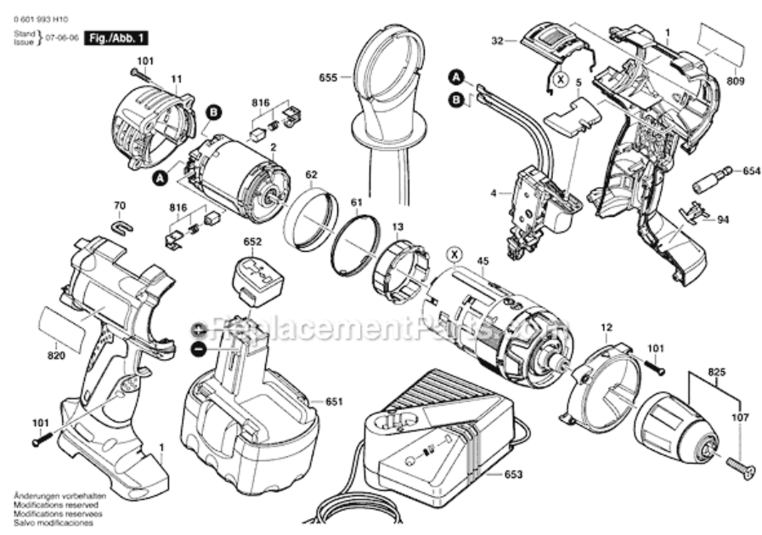 Page A Diagram and Parts List for 35614 0601993H10 Bosch Cordless Drill