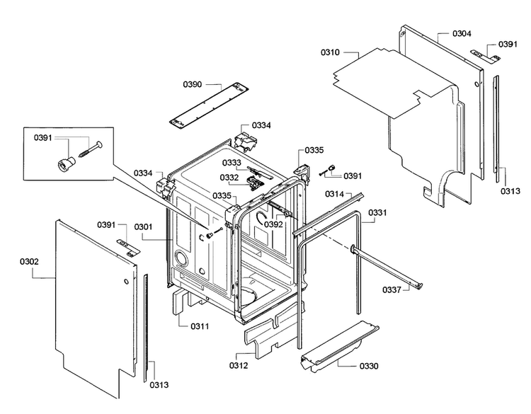 Frame Diagram and Parts List for SPE53U52UC 30 Bosch Dishwasher