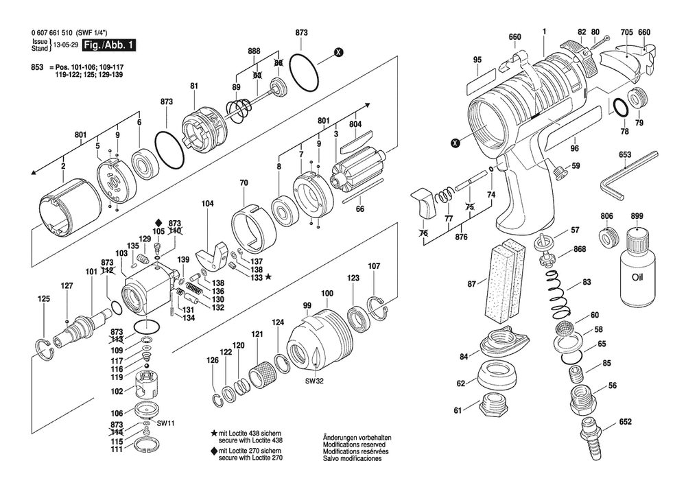 Section 1 Diagram and Parts List for 0607661510  Bosch Wrench