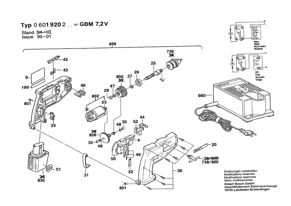 Section 1 Diagram and Parts List for 0601920223  Bosch Drill