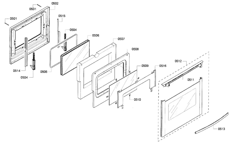 Door Diagram and Parts List for HEI7052U 06 Bosch Range