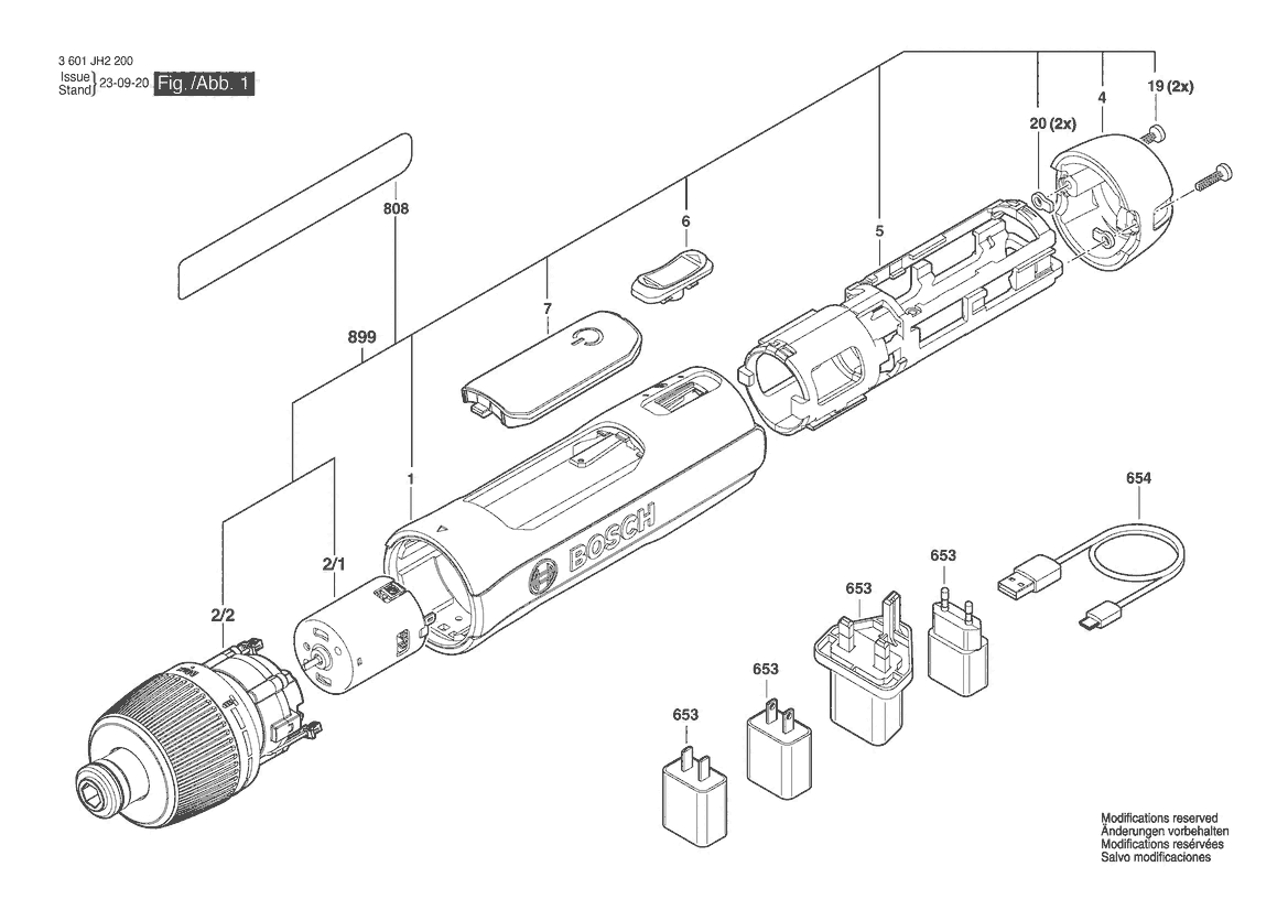 Figure 1 Diagram and Parts List for 3601JH2210 GSD4V-35 Bosch Cordless Drill