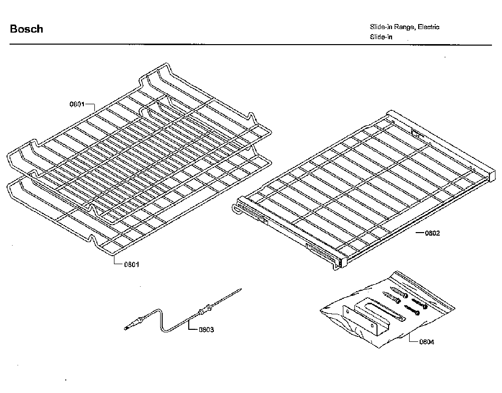 Shelfs Diagram and Parts List for HIIP055U 01 Bosch Range