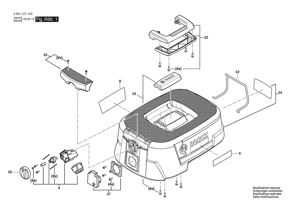 Section 1 Diagram and Parts List for GAS12-25PL 3601J7C130 Bosch Utility Vacuum