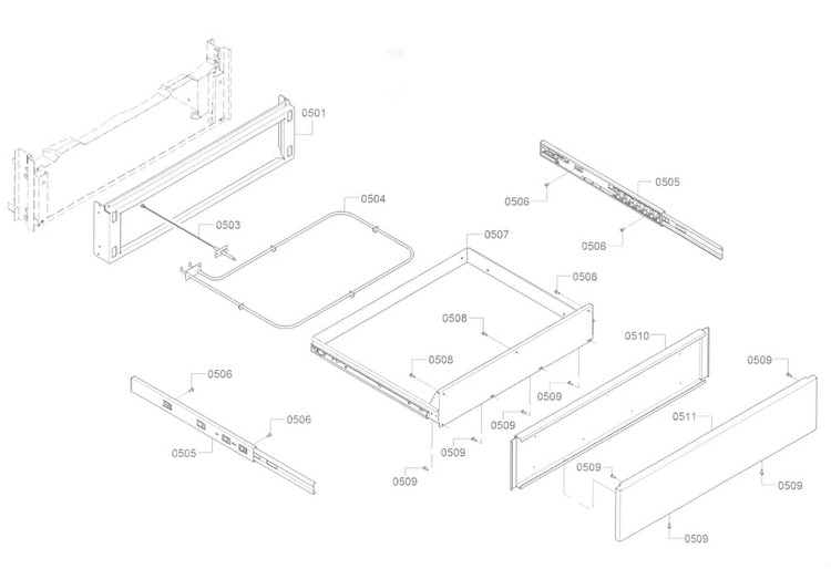 Drawer Diagram and Parts List for HEI8054U 05 Bosch Range