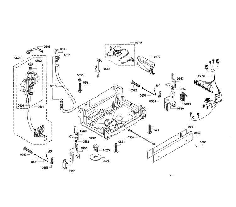 Base Assy Diagram and Parts List for SGE63E15UC 86 Bosch Dishwasher