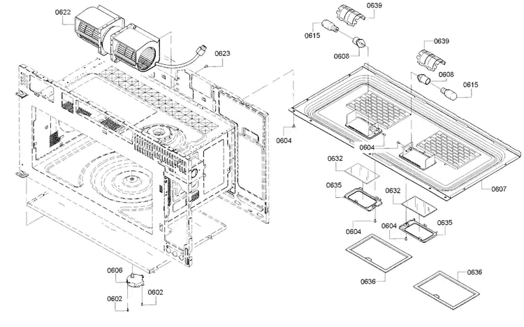 Base/convection Diagram and Parts List for HMV8052U 01 Bosch Microwave