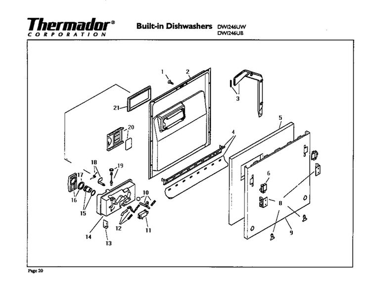 Door Diagram and Parts List for DWI246UW  Thermador Dishwasher