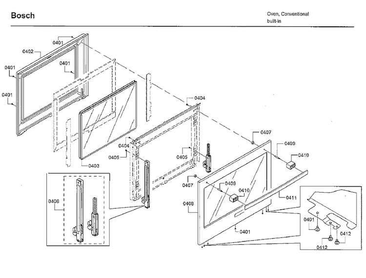 Door Diagram and Parts List for HBL8661UC 02 Bosch Wall Oven
