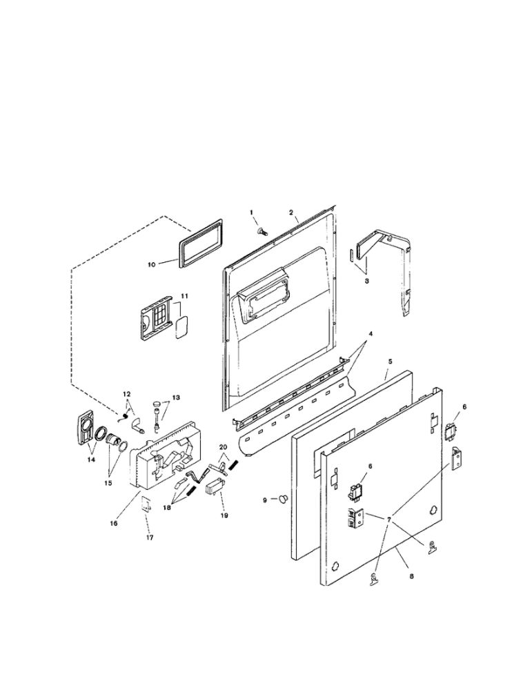 Door Assembly Diagram and Parts List for SHV4803UC 06FD7712-7812,7905-7907 Bosch Dishwasher