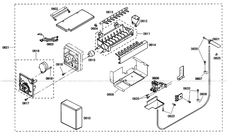 Ice Maker Diagram and Parts List for KBUDT4275E 01 Thermador Refrigerator