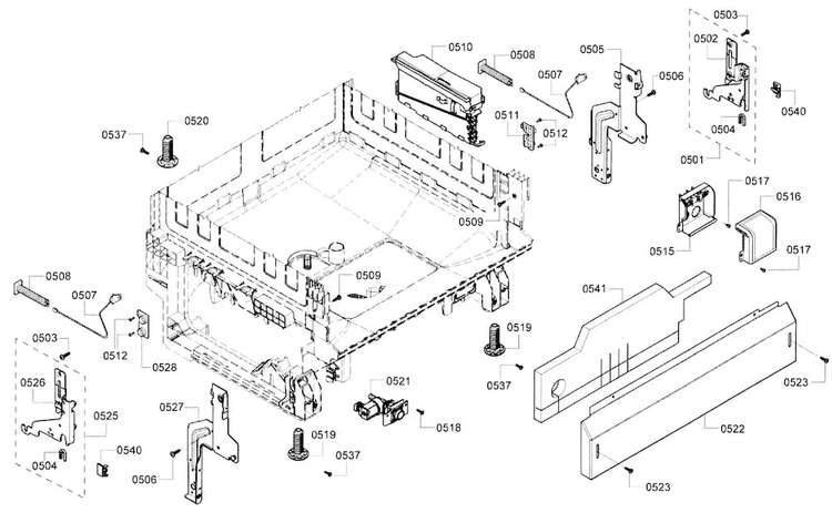 Base Diagram and Parts List for SHE3ARF2UC 14 Bosch Dishwasher