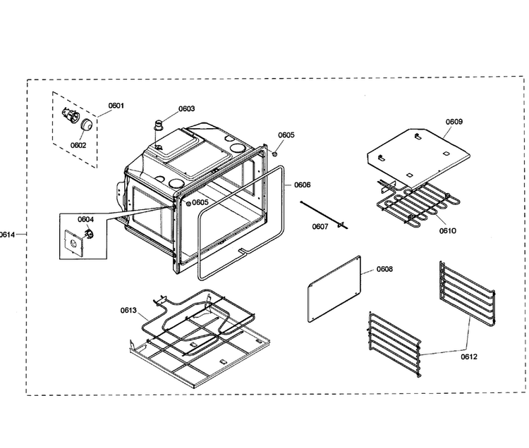 Oven Lower Diagram and Parts List for HBL3560UC 01 Bosch Wall Oven