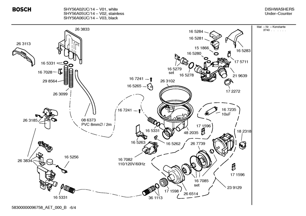 Diagram 4 Diagram and Parts List for SHY56A05UC-14  Bosch Dishwasher