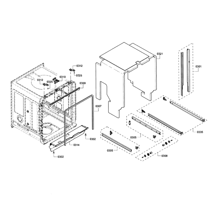 Frame & Cavity Diagram and Parts List for SHP65T55UC 02 Bosch Dishwasher