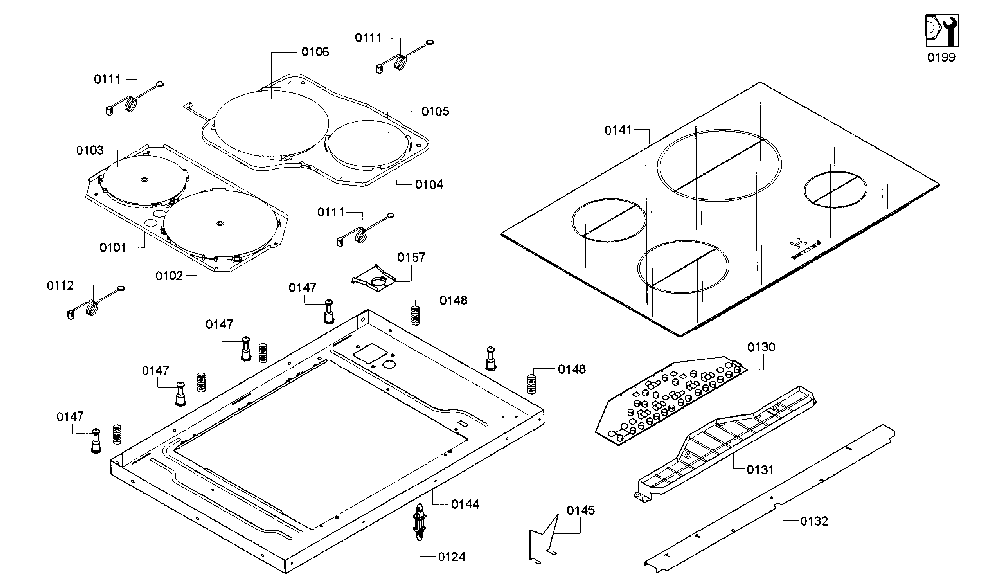 Cook top Diagram and Parts List for HIIP054U 01 Bosch Range