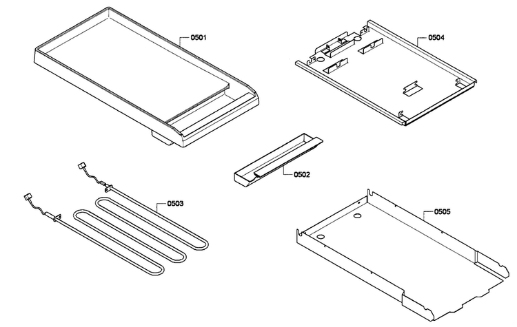 Griddle Diagram and Parts List for PCG486GD 02 Thermador Cooktop