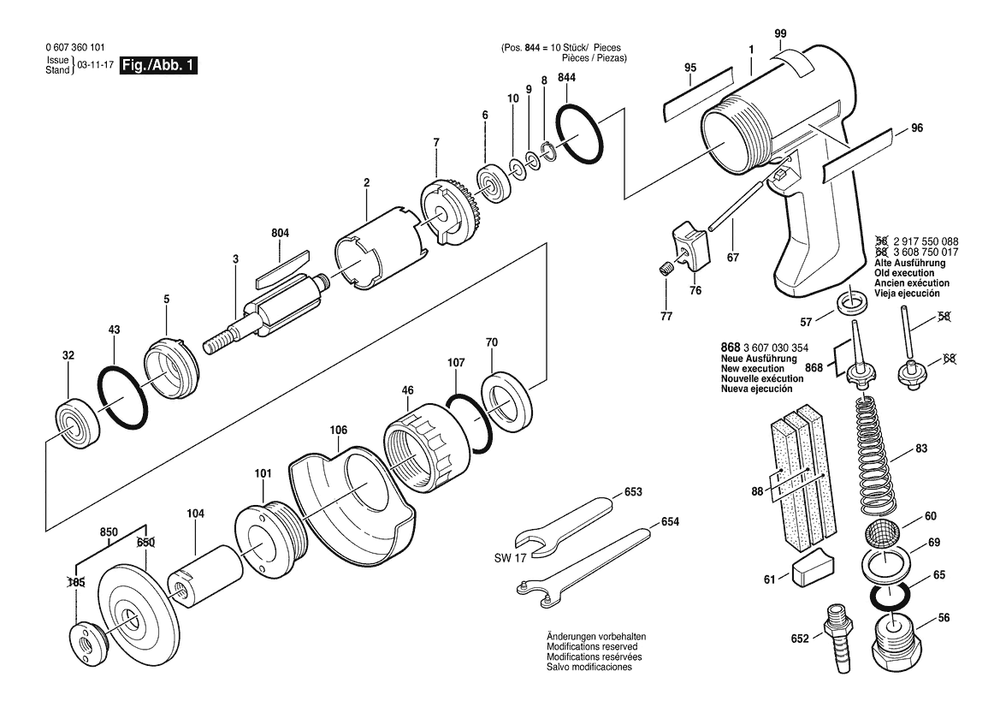 Section 1 Diagram and Parts List for 320WWS 0607360101 Bosch Sander Grinder