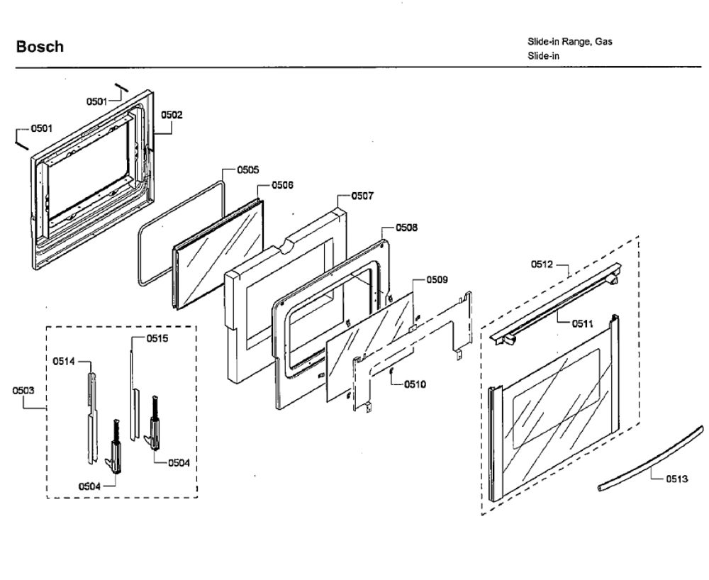 Door Diagram and Parts List for HDI7032U 05 Bosch Range
