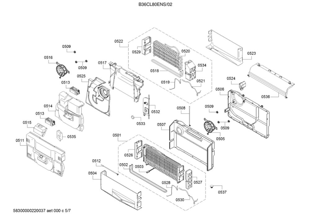 Evaporator Parts Diagram and Parts List for B36CL80ENS 02 Bosch Refrigerator