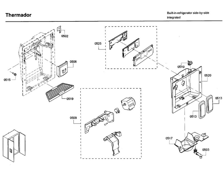 Dispenser Asy Diagram and Parts List for T42BD820NS 02 Thermador Refrigerator