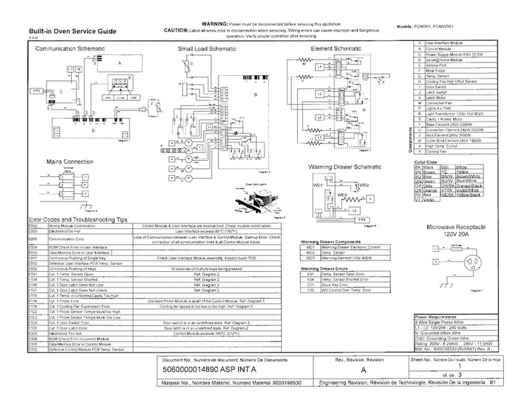 Wiring Diagram Diagram and Parts List for PODM301-01  Thermador Wall Oven
