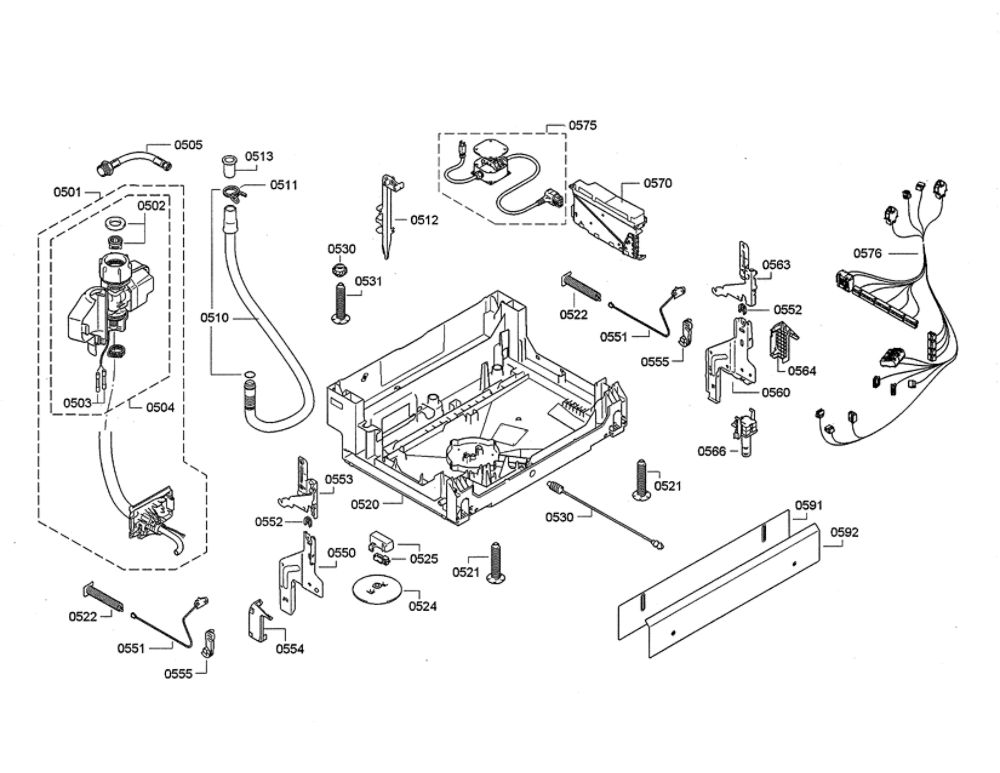 Base/Aquastop Diagram and Parts List for DWHD640JFP 98 Thermador Dishwasher