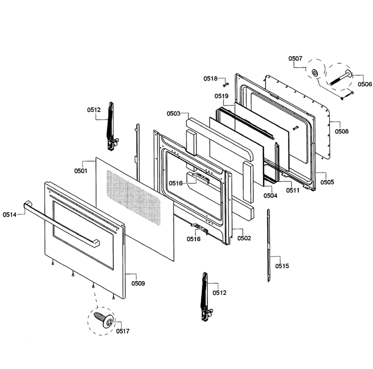 Door Assy Diagram and Parts List for HGS5053UC 08 Bosch Range