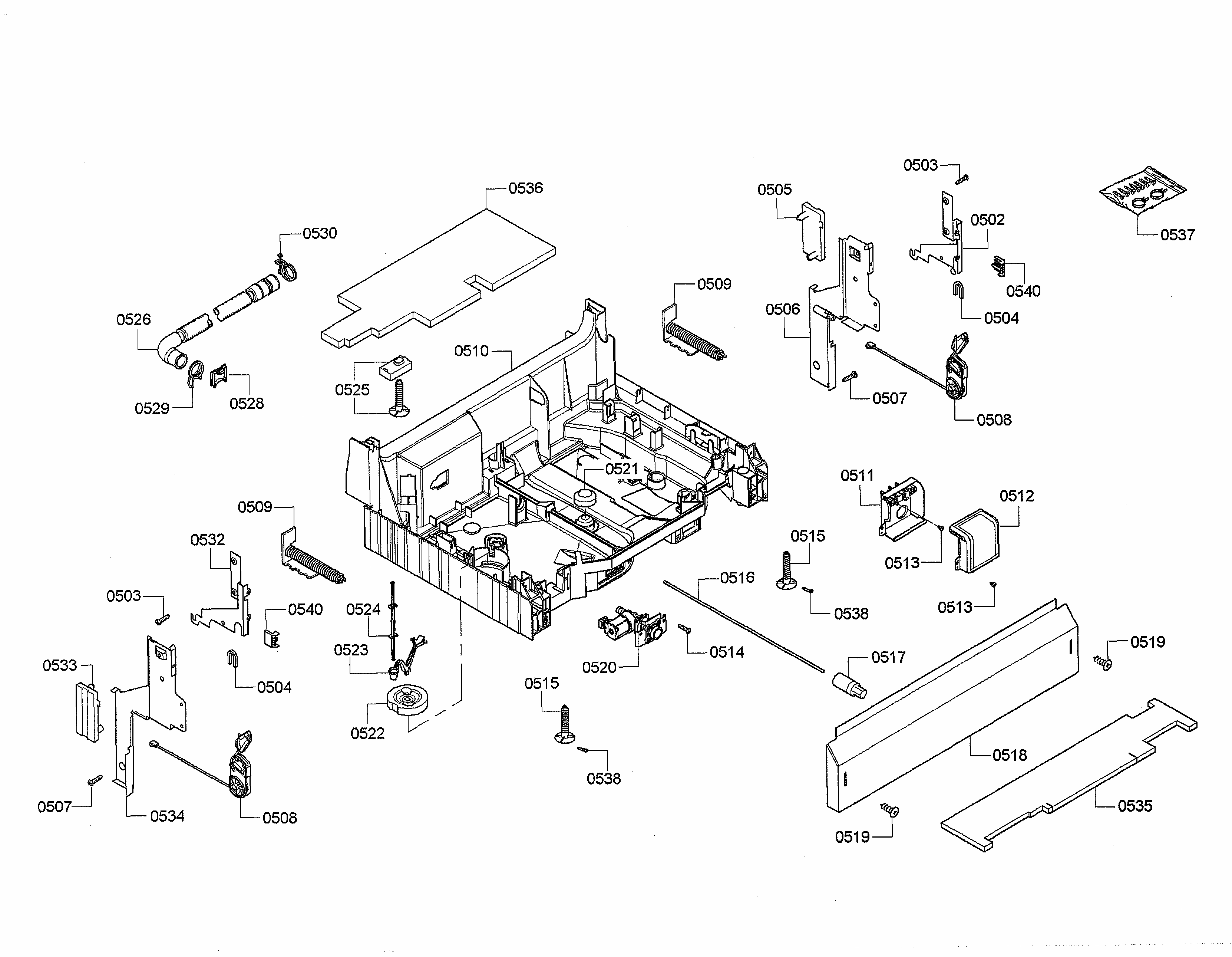 Base Diagram and Parts List for S35KMK35UC 64 Bosch Dishwasher