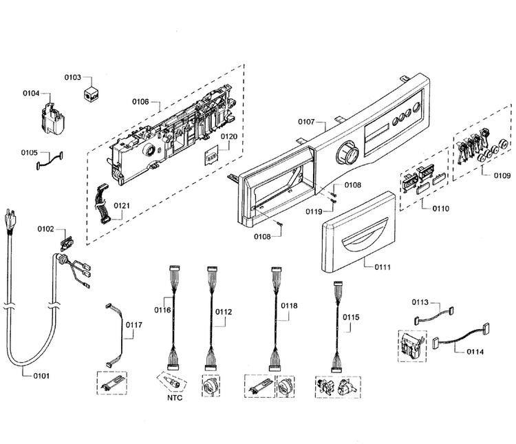 Control Panel Diagram and Parts List for WFVC5400UC 24 Bosch Washer