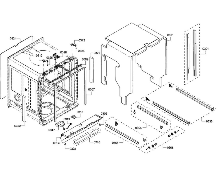 Cabinet Diagram and Parts List for SHP7PT55UC 07 Bosch Dishwasher