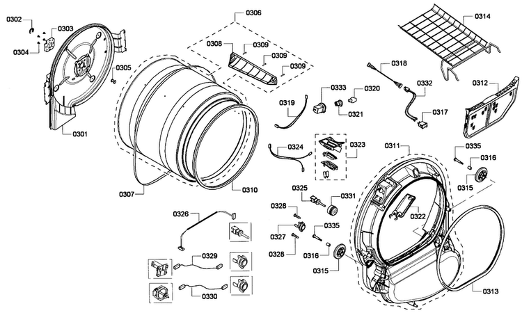 Drum Assy Diagram and Parts List for WTVC8530UC 09 Bosch Dryer