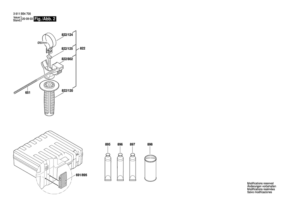Diagram 2 Diagram and Parts List for GBH2-26DFR 3 611 B54 7P0 Bosch Hammer Drill