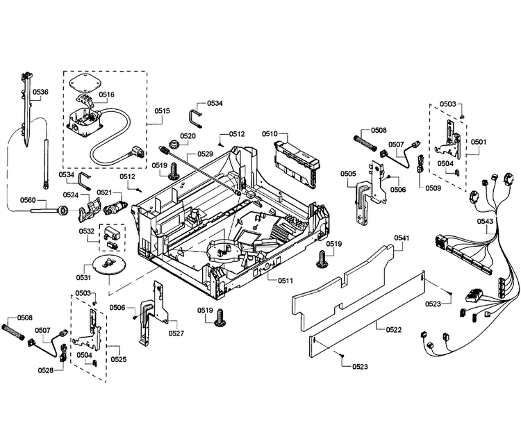 Base Assy Diagram and Parts List for SHE53T52UC 01 Bosch Dishwasher