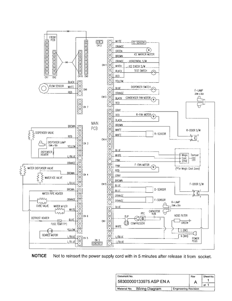Wiring Diagram Diagram and Parts List for B20CS81SNW 01 Bosch Refrigerator
