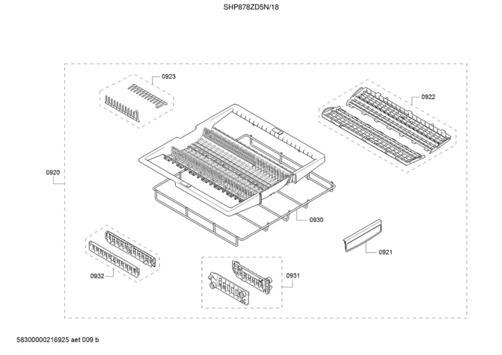Cutlery Drawer/Flip Trays Diagram and Parts List for SHP878ZD5N 18 Bosch Dishwasher