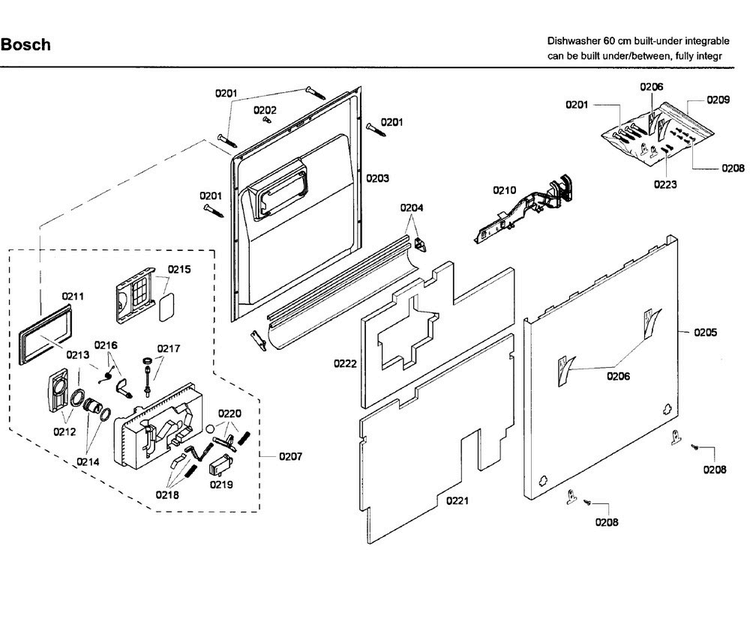 Door Diagram and Parts List for SHV68M03UC 53 Bosch Dishwasher