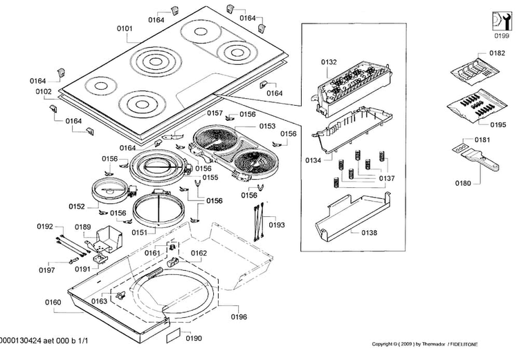 Cooktop Diagram and Parts List for CET366FS-01  Thermador Cooktop