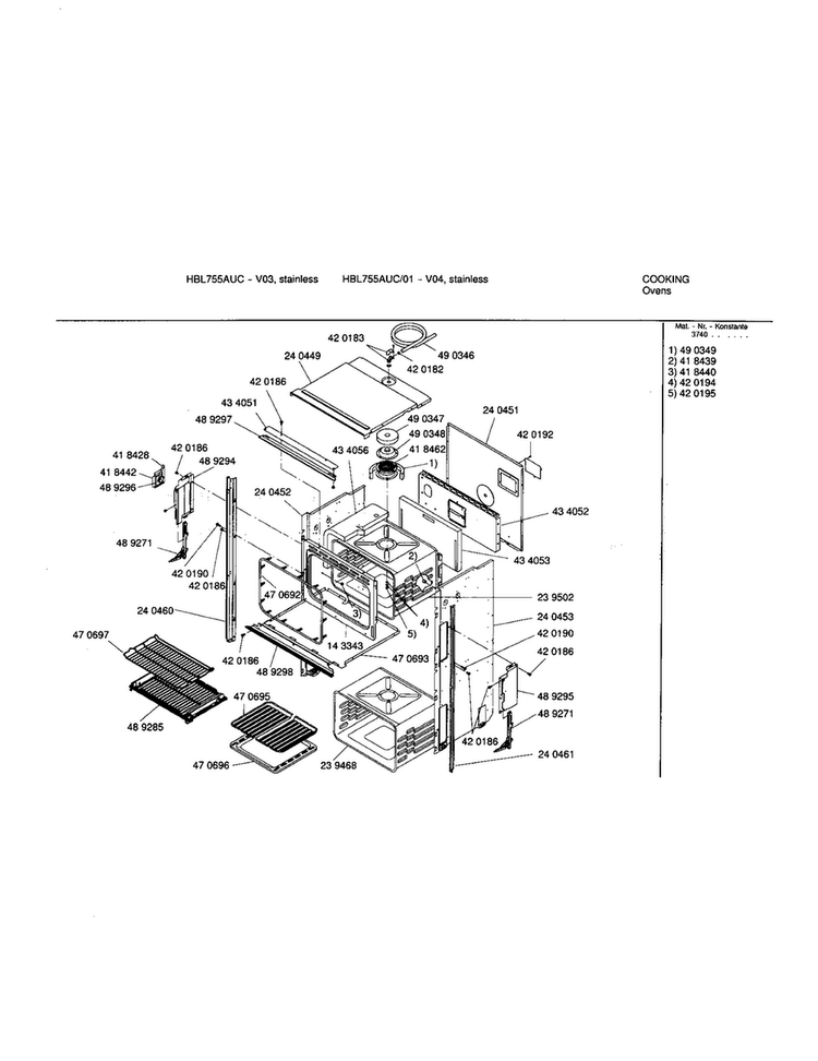 Upper Body Diagram and Parts List for HBL755AUC 00 Bosch Wall Oven